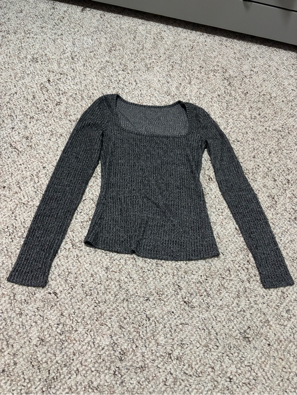 SHEIN Charcoal Ribbed Scoop-Neck Long Sleeve Top